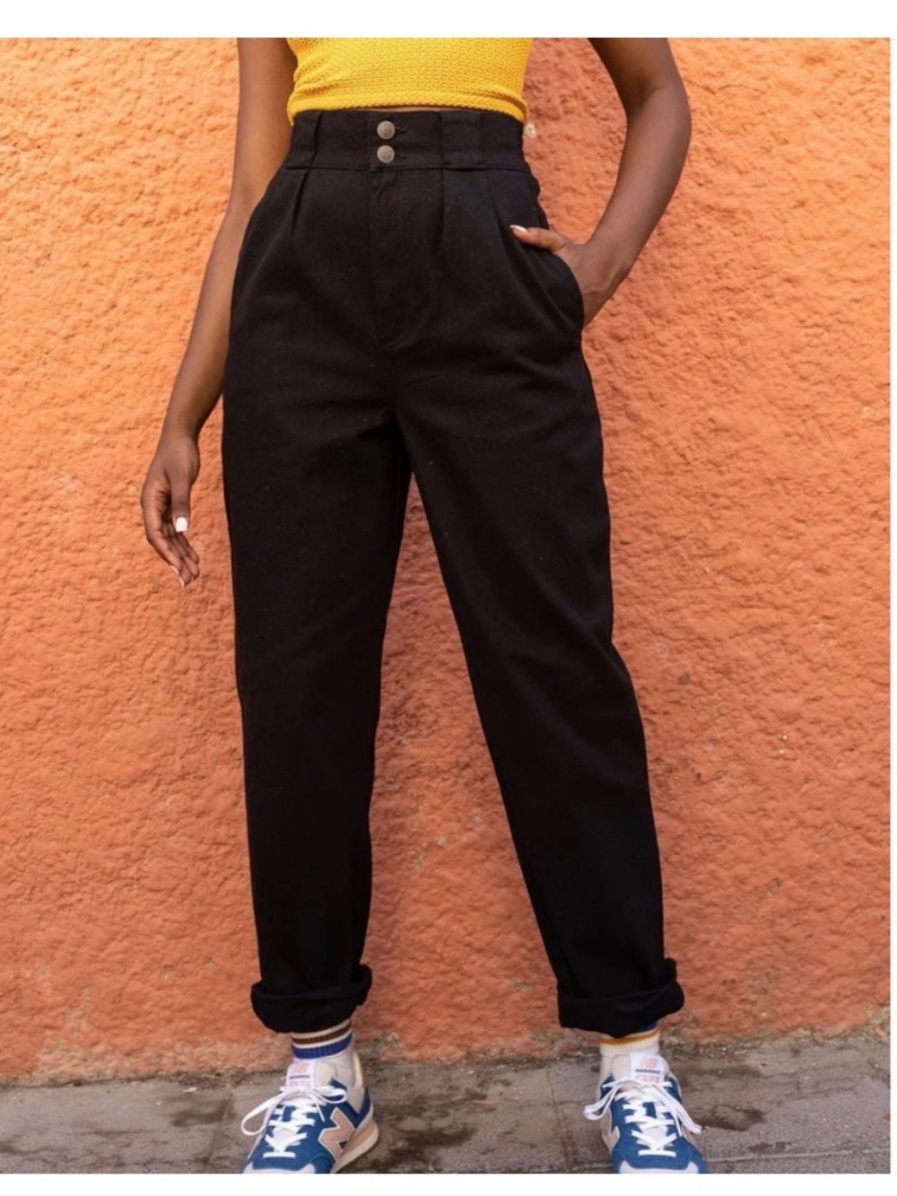 Lucy & Yak Addison Jeans Womens 32P Black High Rise Tapered Organic Cotton Denim
